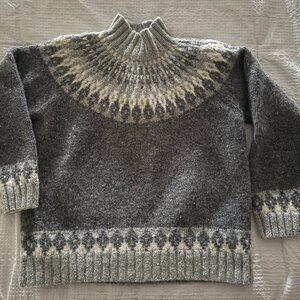 Lauren Ralph—Gray white fair isle hand knit wool alpaca Sweater - Petite large